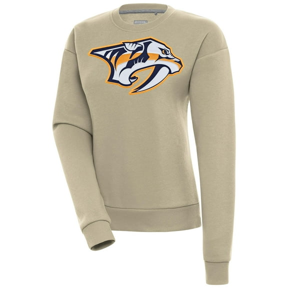 Women's Antigua Khaki Nashville Predators Victory Pullover Sweatshirt