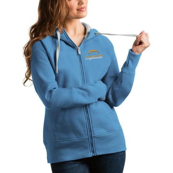 Women's Antigua Light Blue Los Angeles Chargers Victory Full-Zip Hoodie