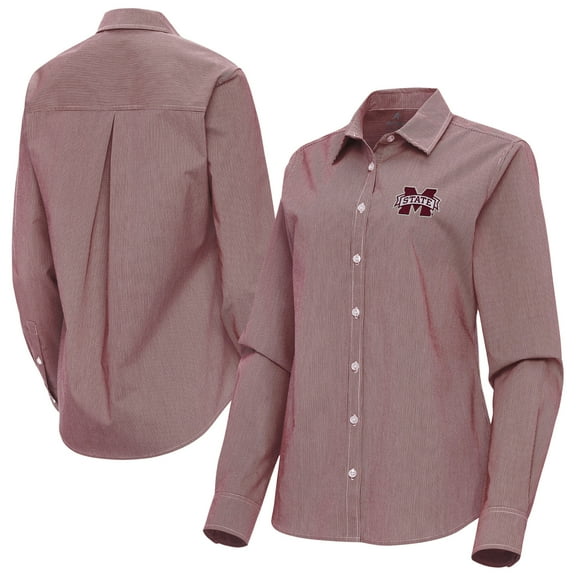 Women's Antigua Maroon Mississippi State Bulldogs Porter Woven Tri-Blend Long Sleeve Button-Up Shirt