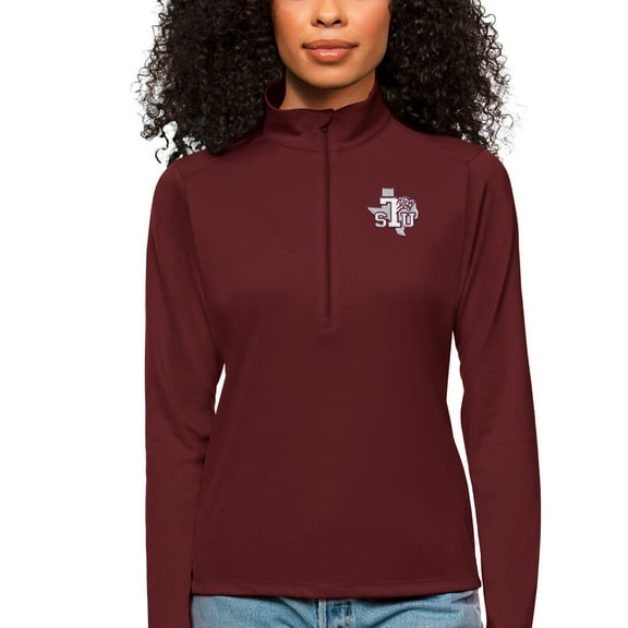 Women's Antigua Maroon Texas Southern Tigers Tribute Quarter-Zip Pullover Top