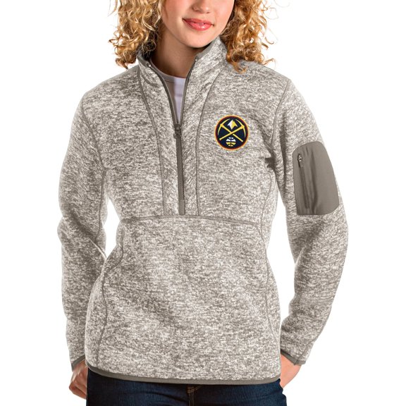 Women's Antigua Natural Denver Nuggets Fortune Quarter-Zip Pullover Jacket