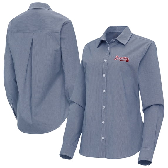 Women's Antigua Navy Atlanta Braves Porter Woven Long Sleeve Button-Up Shirt