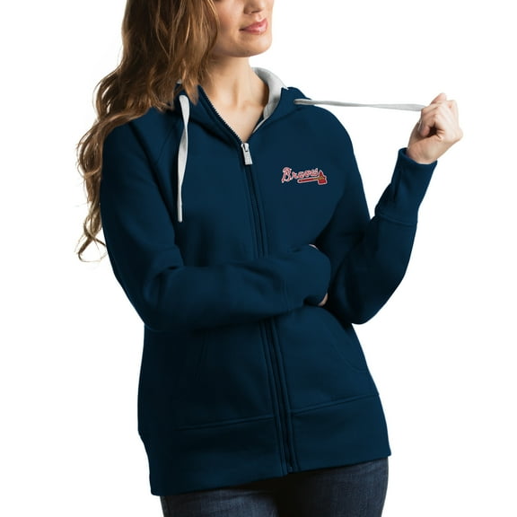 Women's Antigua Navy Atlanta Braves Victory Full-Zip Hoodie