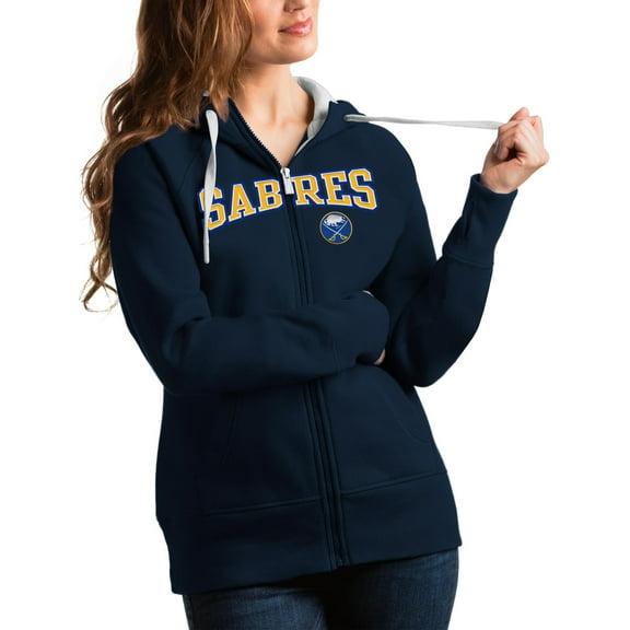 Women's Antigua Navy Buffalo Sabres Wordmark Victory Full-Zip Hoodie