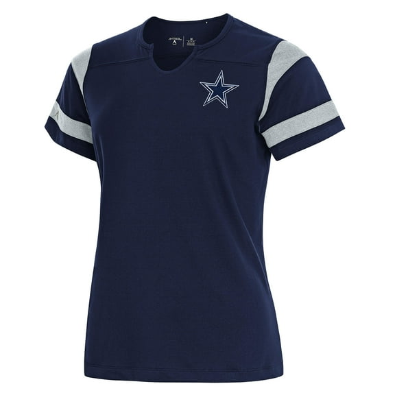 Women's Antigua Navy Dallas Cowboys Encounter Short Sleeve Notch Neck Top