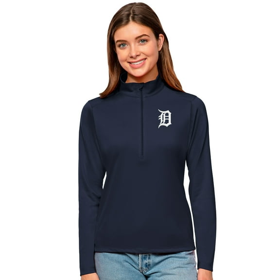 Women's Antigua Navy Detroit Tigers Tribute Quarter-Zip Pullover Top