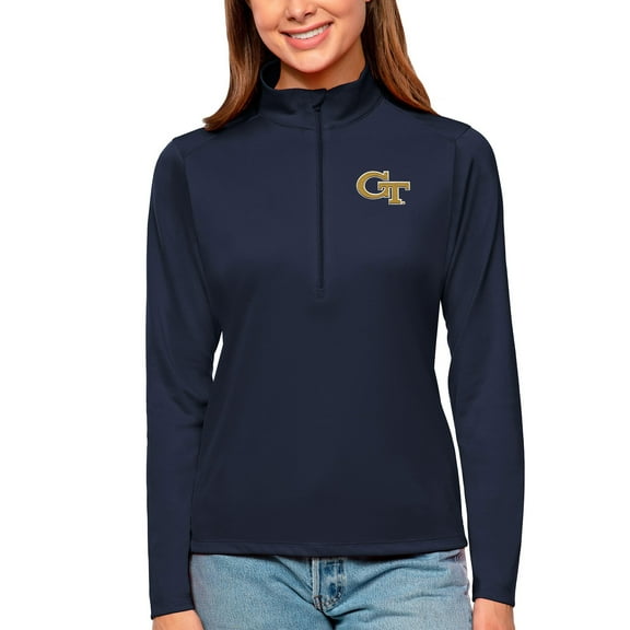 Women's Antigua Navy Georgia Tech Yellow Jackets Tribute Quarter-Zip Pullover Top