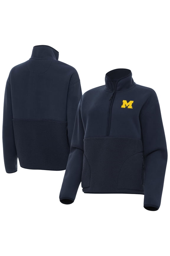 Women's Antigua Navy Michigan Wolverines Figure Quarter-Zip Jacket