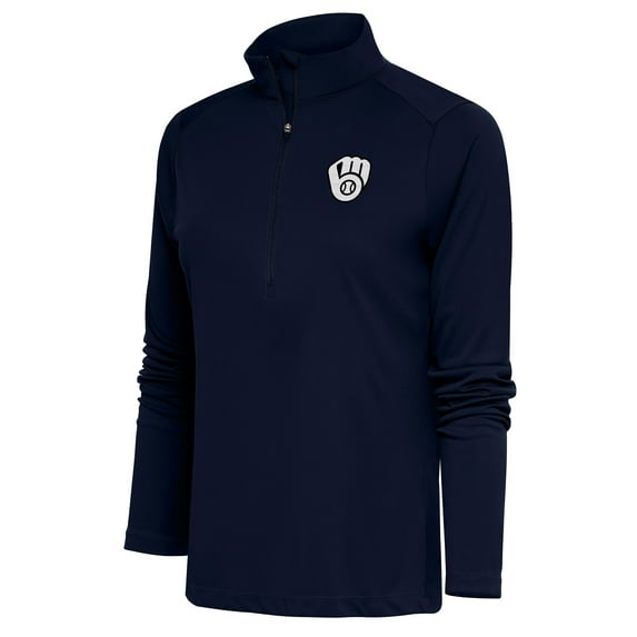 Women's Antigua Navy Milwaukee Brewers Brushed Metallic Tribute Half-Zip Pullover Top