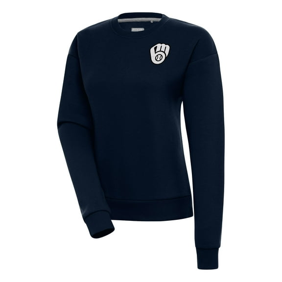 Women's Antigua  Navy Milwaukee Brewers Brushed Metallic Victory Pullover Sweatshirt