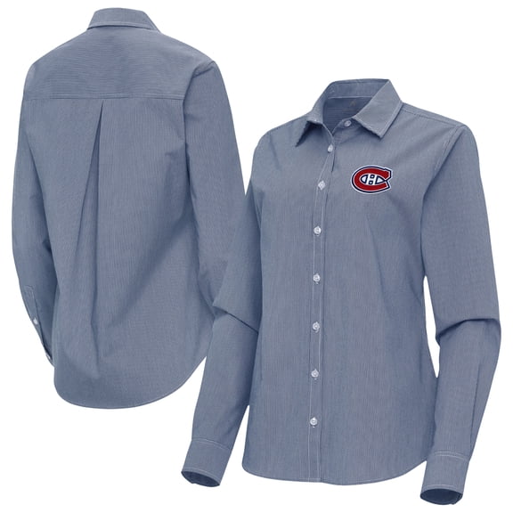 Women's Antigua Navy Montreal Canadiens Porter Woven Tri-Blend Long Sleeve Button-Up Shirt