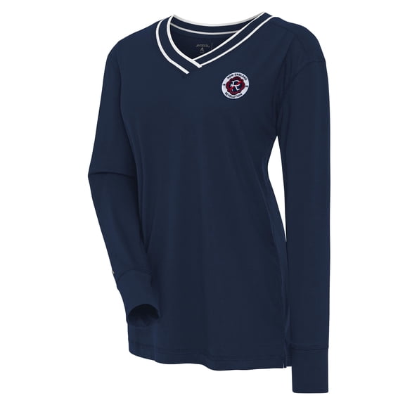 Women's Antigua Navy New England Revolution Symbolic V-Neck Long Sleeve T-Shirt