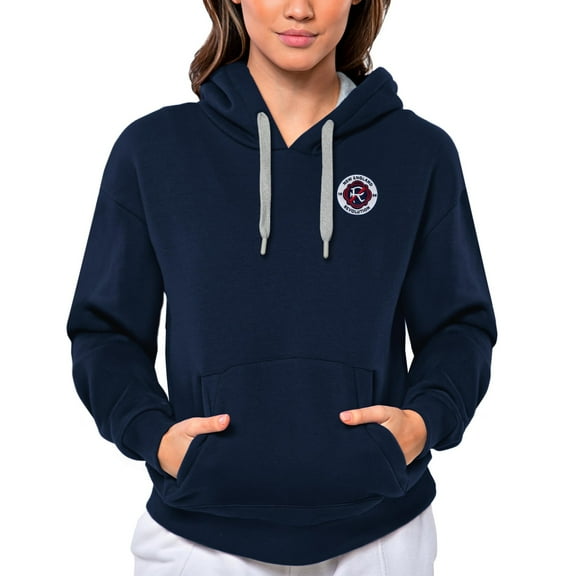 Women's Antigua Navy New England Revolution Team Logo Victory Pullover Hoodie