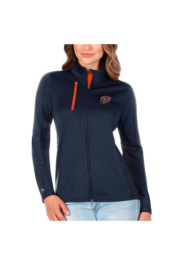 Women's Antigua Navy/Orange UTEP Miners Generation Full-Zip Jacket