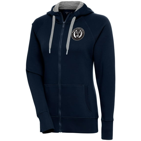 Women's Antigua  Navy Philadelphia Union Brushed Metallic Victory Raglan Full-Zip Hoodie