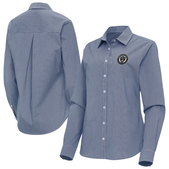 Women's Antigua Navy Philadelphia Union Porter Woven Tri-Blend Long Sleeve Button-Up Shirt