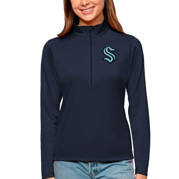 Women's Antigua Navy Seattle Kraken Tribute Quarter-Zip Pullover Top