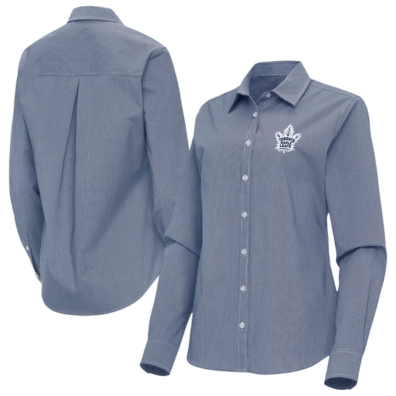 Women's Antigua Navy Toronto Maple Leafs Porter Woven Tri-Blend Long Sleeve Button-Up Shirt