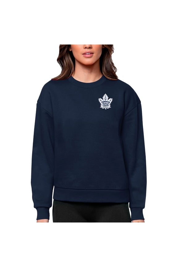 Women's Antigua Navy Toronto Maple Leafs Primary Logo Victory Crewneck Pullover Sweatshirt