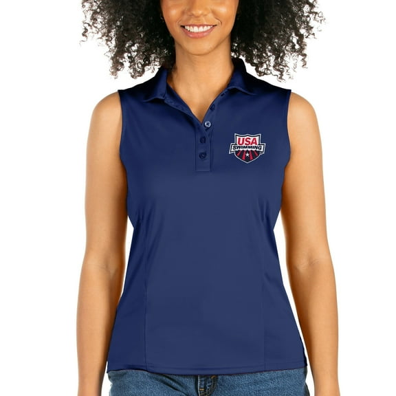 Women's Antigua Navy USA Swimming Sleeveless Tribute Polo