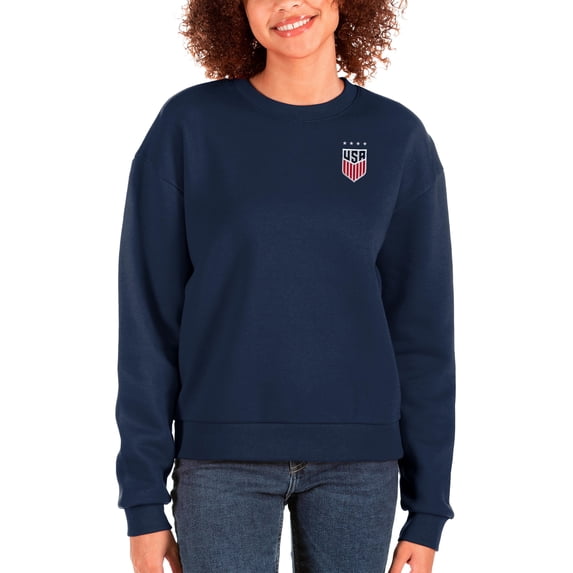 Women's Antigua Navy USWNT Victory Crewneck Pullover Sweatshirt