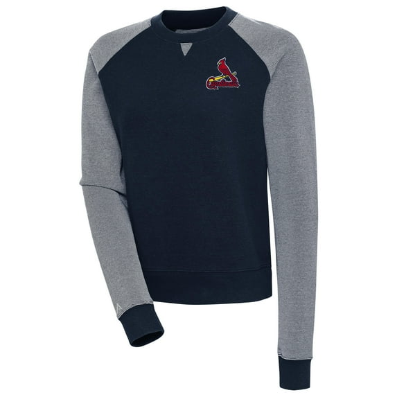Women's Antigua Navy/White St. Louis Cardinals Flier Bunker Tri-Blend Pullover Sweatshirt