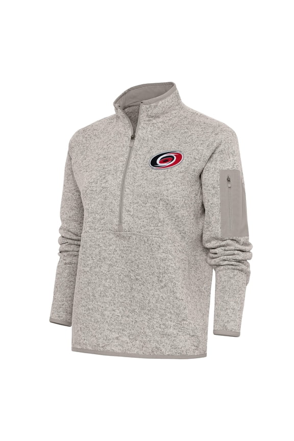Women's Antigua Oatmeal Carolina Hurricanes Team Logo Fortune Quarter-Zip Jacket