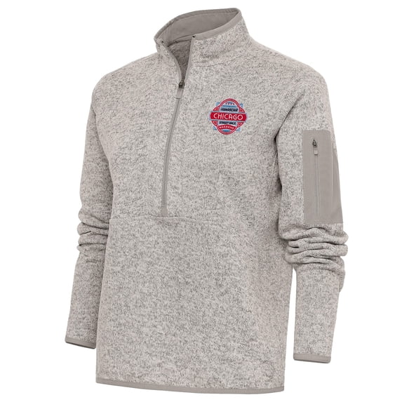 Women's Antigua Oatmeal Chicago Street Race Fortune 1/2 Zip Pullover Sweater