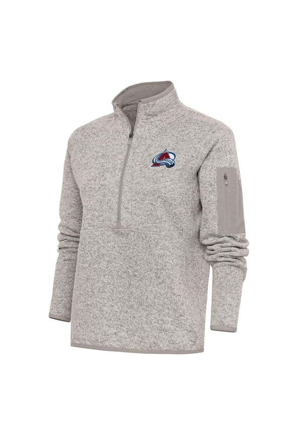 Women's Antigua Oatmeal Colorado Avalanche Team Logo Fortune Quarter-Zip Jacket