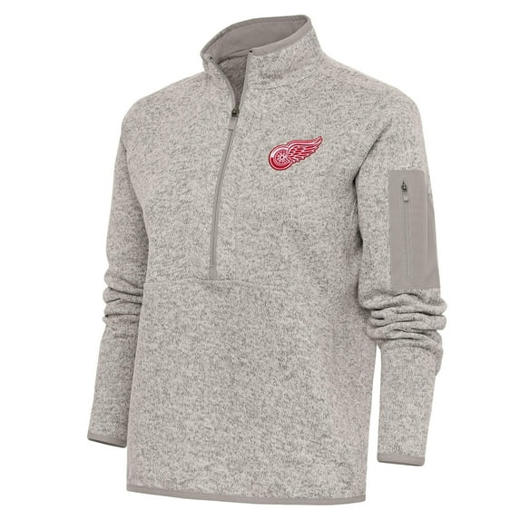 Women's Antigua Oatmeal Detroit Red Wings Team Logo Fortune Quarter-Zip Jacket