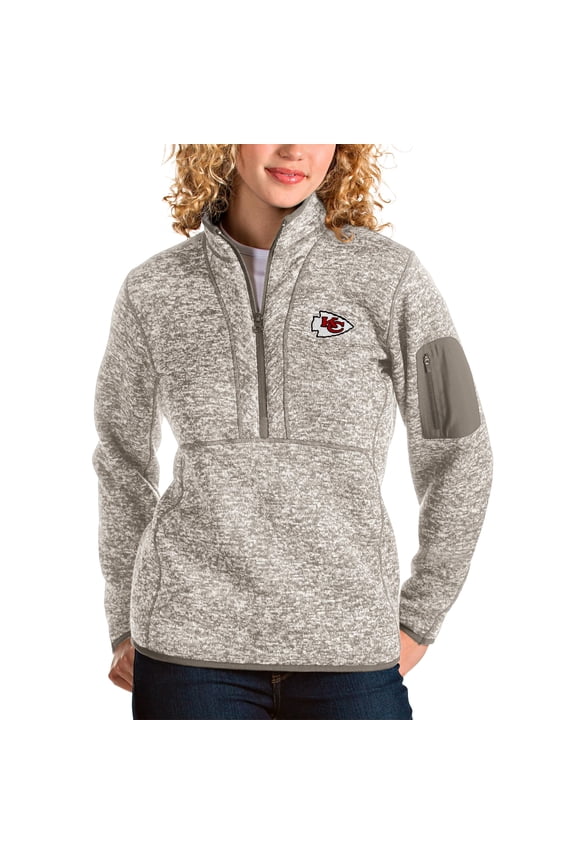Women's Antigua Oatmeal Kansas City Chiefs Fortune Half-Zip Pullover Jacket