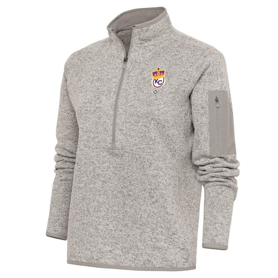 Women's Antigua Oatmeal Kansas City Monarchs Fortune Half-Zip Pullover Jacket