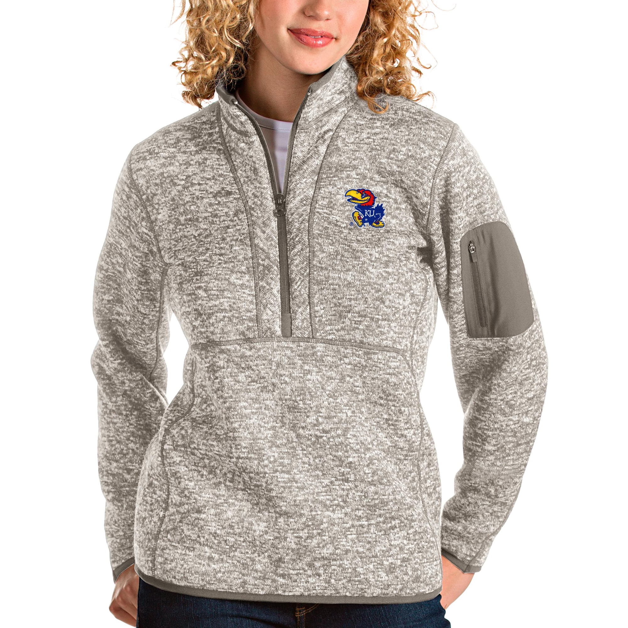 Women's Antigua Oatmeal Kansas Jayhawks Fortune Half-Zip Pullover Sweater -  Walmart.com