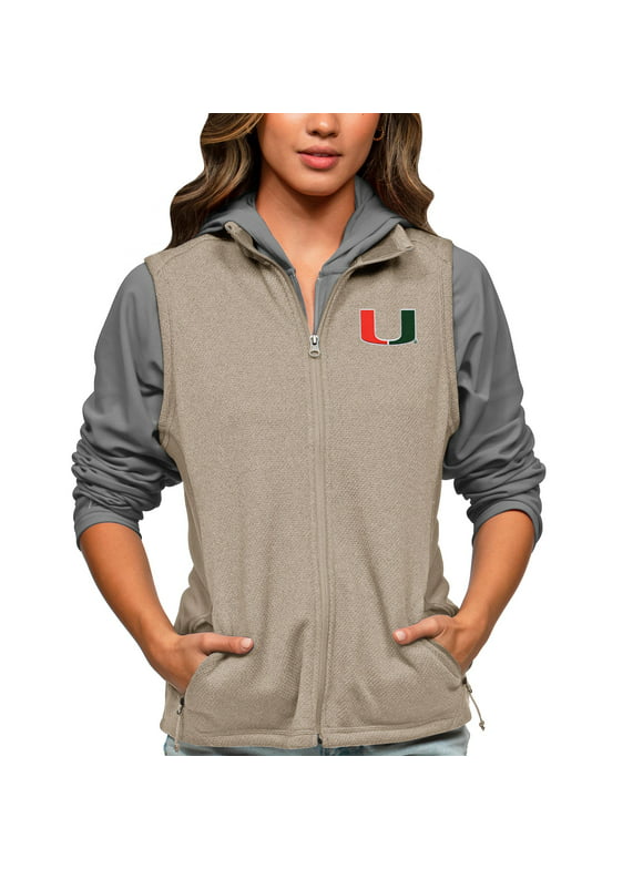 Women's Antigua Oatmeal Miami Hurricanes Course Full-Zip Vest