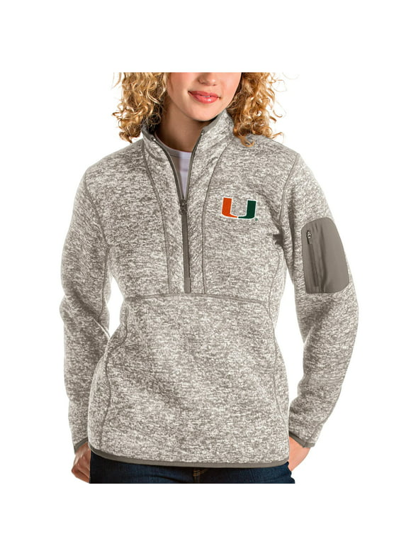Women's Antigua Oatmeal Miami Hurricanes Fortune Half-Zip Pullover Sweater