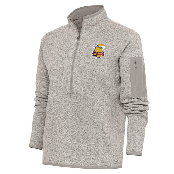 Women's Antigua Oatmeal Mississippi Braves Fortune Half-Zip Pullover Jacket