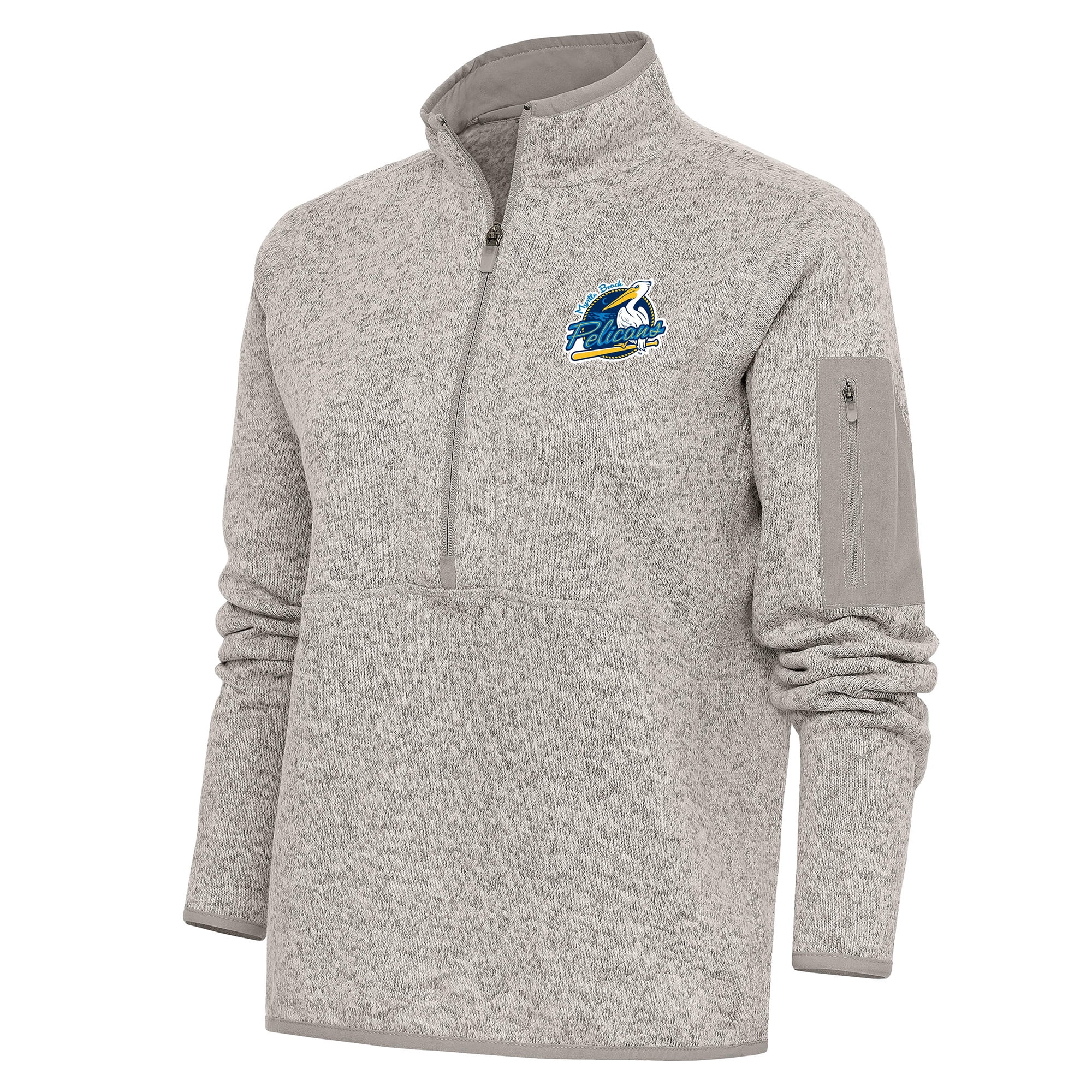 Women's Antigua Oatmeal Myrtle Beach Pelicans Fortune HalfZip Pullover