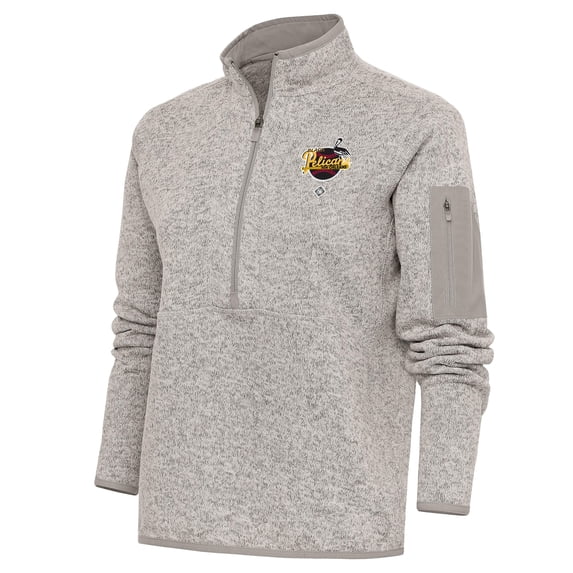 Women's Antigua Oatmeal New Orleans Black Pelicans Fortune Half-Zip Pullover Jacket