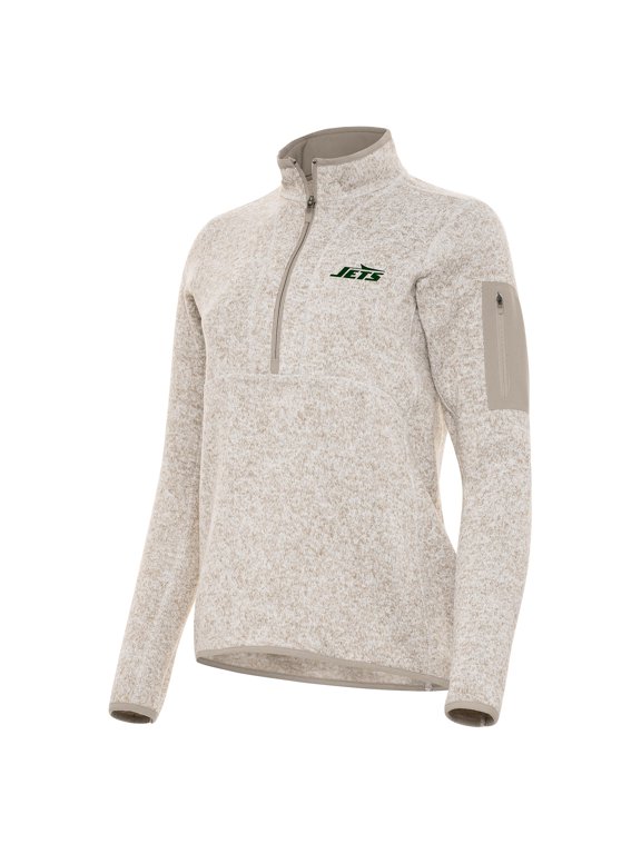 Women's Antigua Oatmeal New York Jets Fortune Half-Zip Jacket