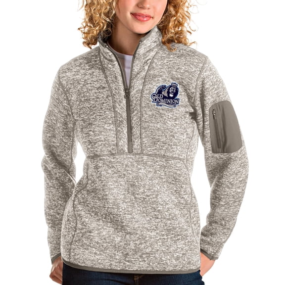 Women's Antigua Oatmeal Old Dominion Monarchs Fortune Half-Zip Pullover Sweater