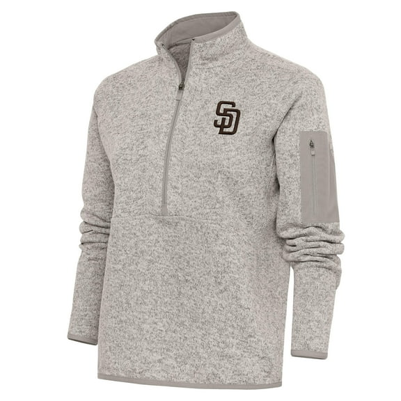 Women's Antigua Oatmeal San Diego Padres Logo Fortune Quarter-Zip Pullover Jacket