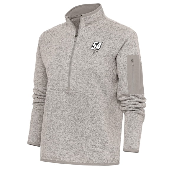 Women's Antigua Oatmeal Ty Gibbs Fortune Half-Zip Pullover Sweater