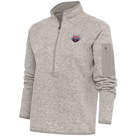 Women's Antigua Oatmeal USA Swimming Fortune Half-Zip Pullover Jacket