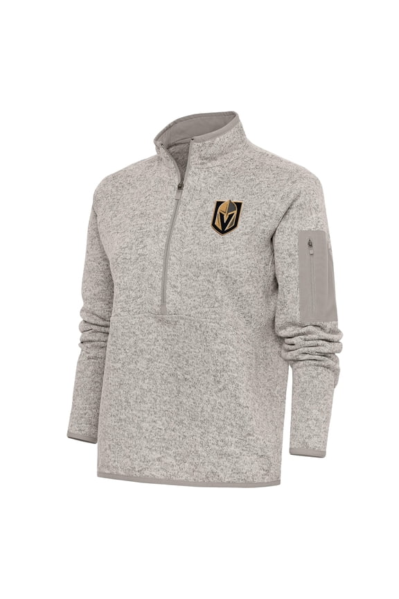 Women's Antigua Oatmeal Vegas Golden Knights Team Logo Fortune Quarter-Zip Jacket