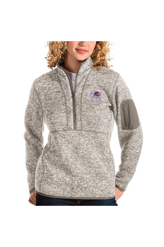 Women's Antigua Oatmeal Western Carolina Catamounts Fortune Half-Zip Pullover Sweater