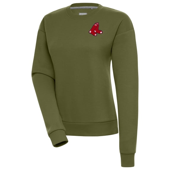 Women's Antigua Olive Boston Red Sox Victory Pullover Sweatshirt