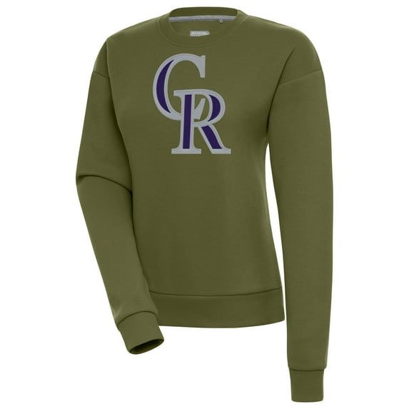 Women's Antigua Olive Colorado Rockies Victory Pullover Sweatshirt
