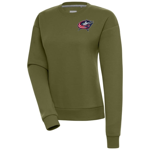 Women's Antigua Olive Columbus Blue Jackets Victory Pullover Sweatshirt