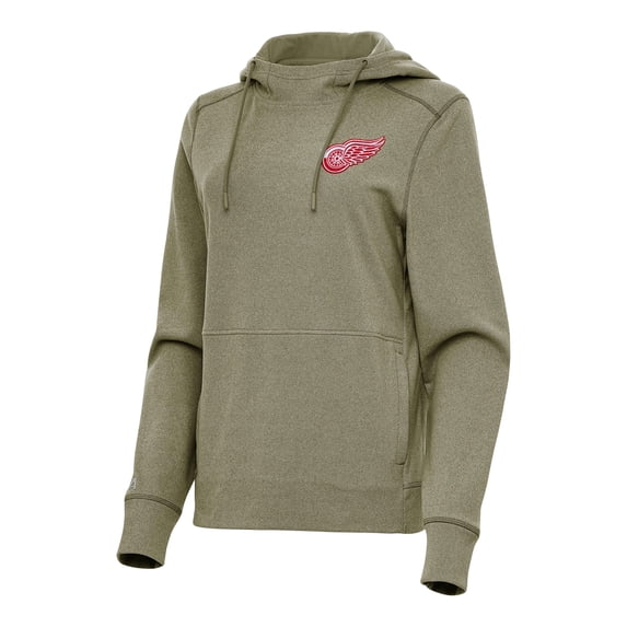 Women's Antigua Olive Detroit Red Wings Justice Pullover Hoodie