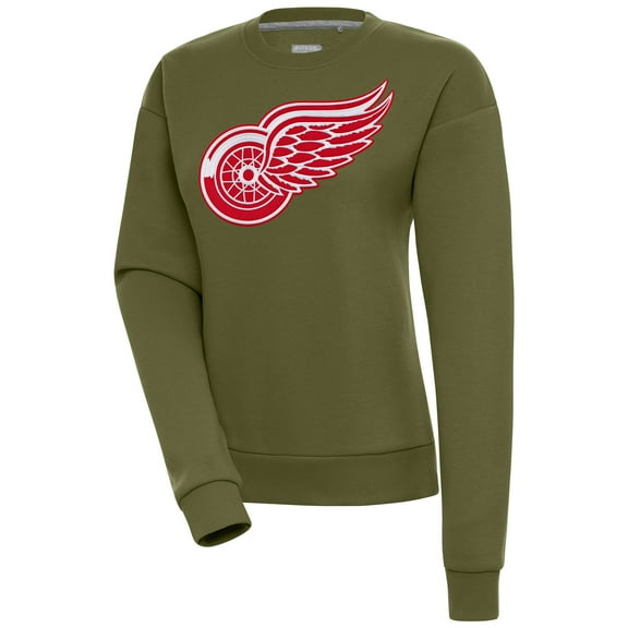 Women's Antigua Olive Detroit Red Wings Victory Pullover Sweatshirt